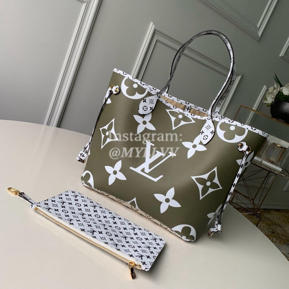 Louis Vuitton Monogram Canvas Neverfull MM Tote Medium Size Bag For Women Khaqi Green M44568