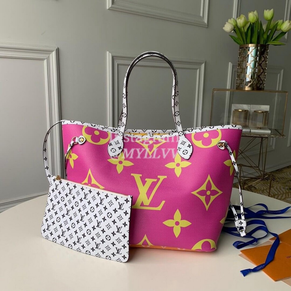 Louis Vuitton Monogram Canvas Neverfull MM Tote Medium Size Bag For Women Pink Purple M44588