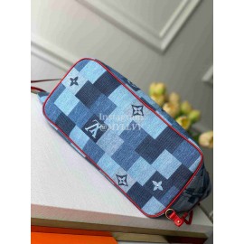 Louis Vuitton Monogram Denim Canvas Neverfull MM Tote Medium Size Bag For Women Blue/Red M44981