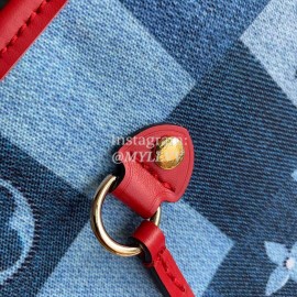 Louis Vuitton Monogram Denim Canvas Neverfull MM Tote Medium Size Bag For Women Blue/Red M44981