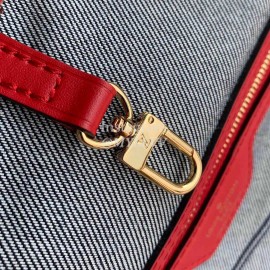 Louis Vuitton Monogram Denim Canvas Neverfull MM Tote Medium Size Bag For Women Blue/Red M44981