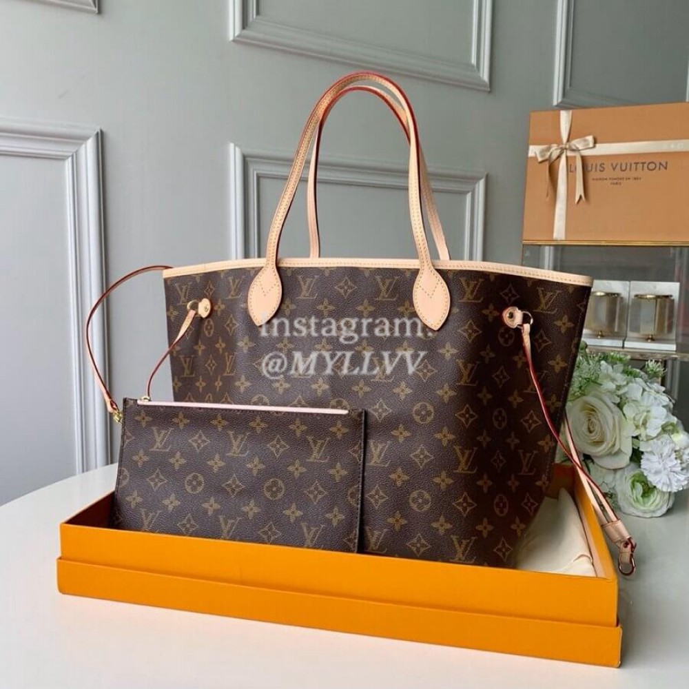 Louis Vuitton Monogram Canvas Neverfull MM Tote Medium Size Bag For Women Pink M50366