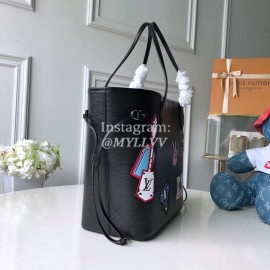 Louis Vuitton Epi Grained Cowhide Leather Neverfull MM Tote Medium Size Bag For Women Black / Purple M54270