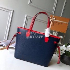 Louis Vuitton Epi Grained Cowhide Leather Neverfull MM Tote Medium Size Bag For Women Indigo Blue/Coquelicot Red M54270