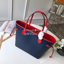 Louis Vuitton Epi Grained Cowhide Leather Neverfull MM Tote Medium Size Bag For Women Indigo Blue/Coquelicot Red M54270