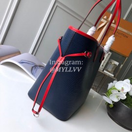 Louis Vuitton Epi Grained Cowhide Leather Neverfull MM Tote Medium Size Bag For Women Indigo Blue/Coquelicot Red M54270