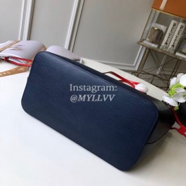 Louis Vuitton Epi Grained Cowhide Leather Neverfull MM Tote Medium Size Bag For Women Indigo Blue/Coquelicot Red M54270