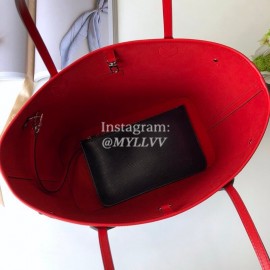 Louis Vuitton Epi Grained Cowhide Leather Neverfull MM Tote Medium Size Bag For Women Indigo Blue/Coquelicot Red M54270