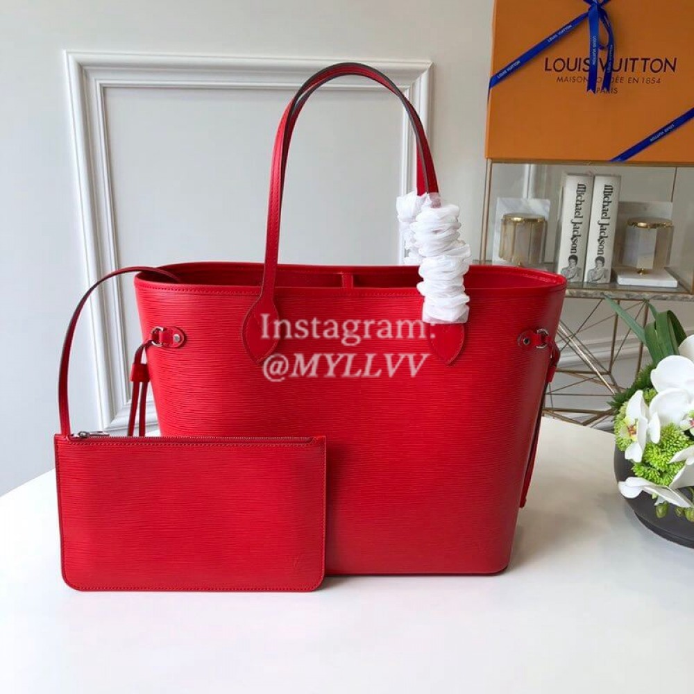 Louis Vuitton Epi Grained Cowhide Leather Neverfull MM Tote Medium Size Bag For Women Coquelicot Red M41159