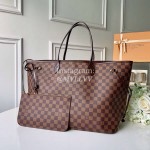 Louis Vuitton Damier Ebene Canvas Neverfull GM Tote Large Size Bag For Women Cerise Red N41357