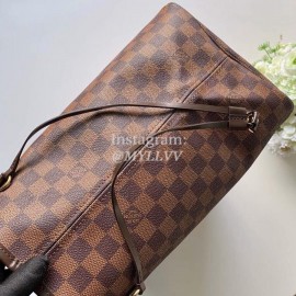 Louis Vuitton Damier Ebene Canvas Neverfull GM Tote Large Size Bag For Women Cerise Red N41357