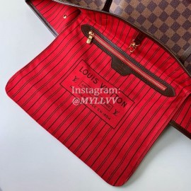 Louis Vuitton Damier Ebene Canvas Neverfull GM Tote Large Size Bag For Women Cerise Red N41357