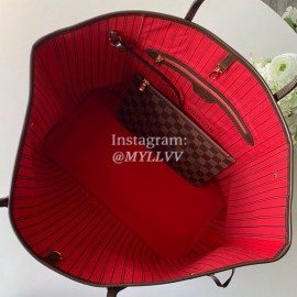 Louis Vuitton Damier Ebene Canvas Neverfull GM Tote Large Size Bag For Women Cerise Red N41357