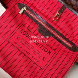 Louis Vuitton Damier Ebene Canvas Neverfull MM Tote Medium Size Bag For Women Cherry Cerise Red N41358