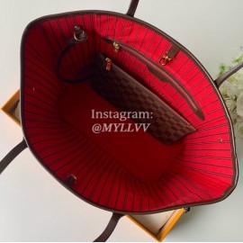 Louis Vuitton Damier Ebene Canvas Neverfull MM Tote Medium Size Bag For Women Cherry Cerise Red N41358