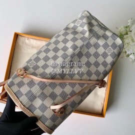 Louis Vuitton Damier Azur Canvas Neverfull MM Tote Medium Size Bag For Women Beige N41361