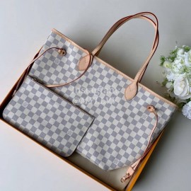 Louis Vuitton Damier Azur Canvas Neverfull MM Tote Medium Size Bag For Women Rose Ballerine Pink N41605