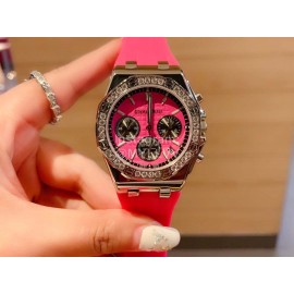 Audemars Piguet Rubber Strap Sapphire Glass Watch For Women Rose Red