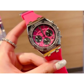 Audemars Piguet Rubber Strap Sapphire Glass Watch For Women Rose Red