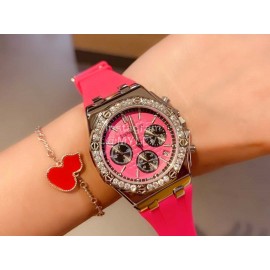 Audemars Piguet Rubber Strap Sapphire Glass Watch For Women Rose Red