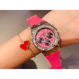 Audemars Piguet Rubber Strap Sapphire Glass Watch For Women Rose Red