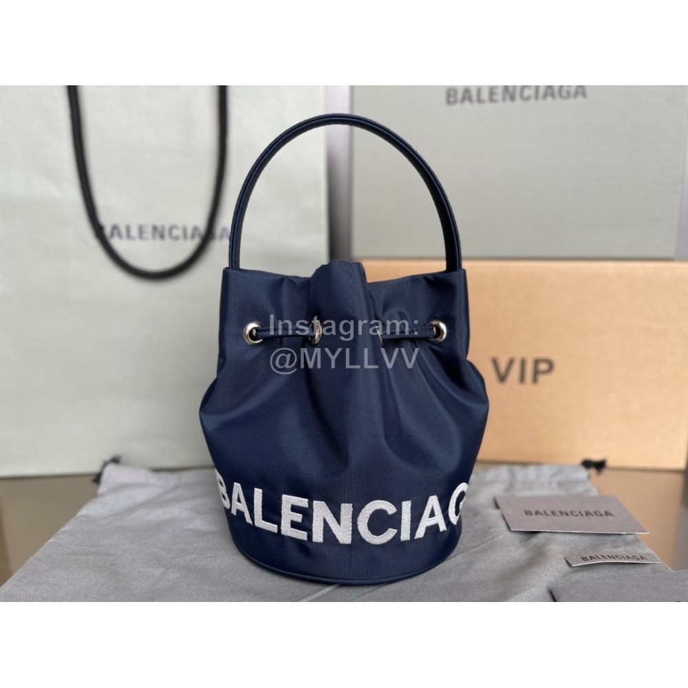 Balenciaga Canvas Wheel Drawstring Bucket Bag For Women Navy