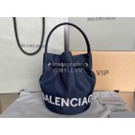 Balenciaga Canvas Wheel Drawstring Bucket Bag For Women Navy