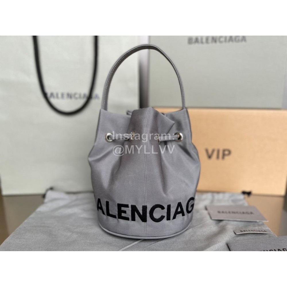 Balenciaga Canvas Wheel Drawstring Bucket Bag For Women Gray