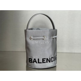 Balenciaga Canvas Wheel Drawstring Bucket Bag For Women Gray