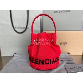 Balenciaga Canvas Wheel Drawstring Bucket Bag For Women Red