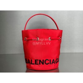 Balenciaga Canvas Wheel Drawstring Bucket Bag For Women Red
