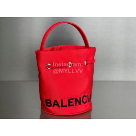 Balenciaga Canvas Wheel Drawstring Bucket Bag For Women Red
