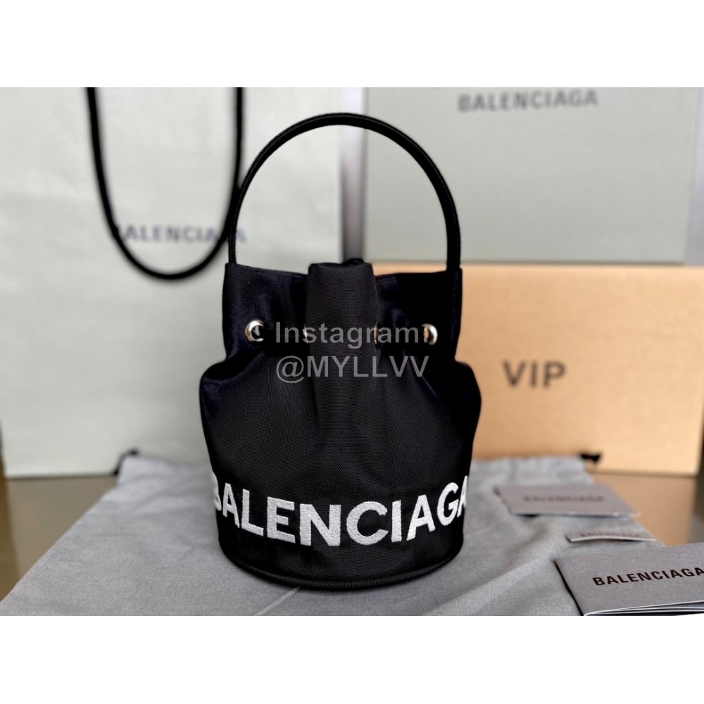 Balenciaga Canvas Wheel Drawstring Bucket Bag For Women Black
