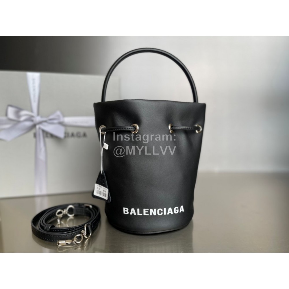 Balenciaga Black Canvas Wheel Drawstring Bucket Bag For Women