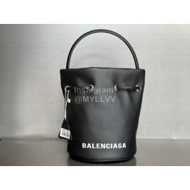 Balenciaga Black Canvas Wheel Drawstring Bucket Bag For Women