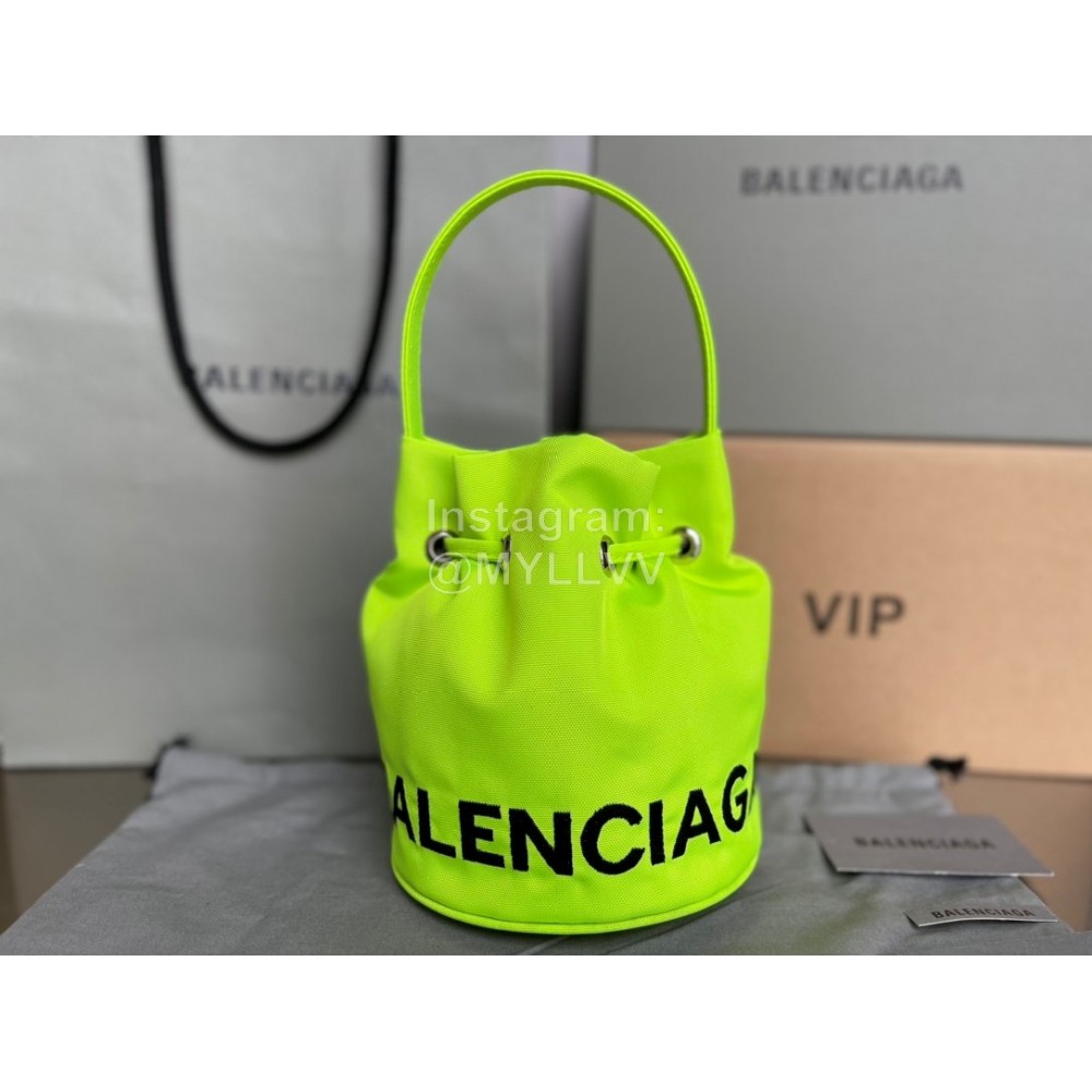 Balenciaga Canvas Wheel Drawstring Bucket Bag For Women Green