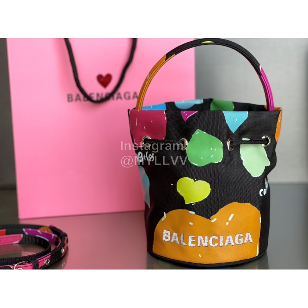 Balenciaga Love Graffiti Canvas Wheel Drawstring Bucket Bag For Women