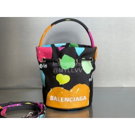 Balenciaga Love Graffiti Canvas Wheel Drawstring Bucket Bag For Women