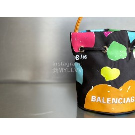Balenciaga Love Graffiti Canvas Wheel Drawstring Bucket Bag For Women