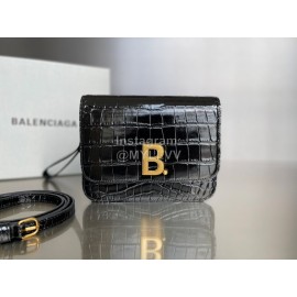 Balenciaga Black Crocodile Embossing Crossbody Fla..