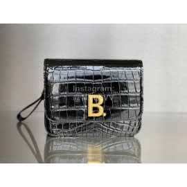 Balenciaga Black Crocodile Embossing Crossbody Flap Bag 