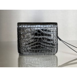 Balenciaga Black Crocodile Embossing Crossbody Flap Bag 