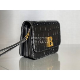 Balenciaga Black Crocodile Embossing Crossbody Flap Bag 