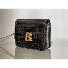 Balenciaga Black Crocodile Embossing Crossbody Flap Bag 