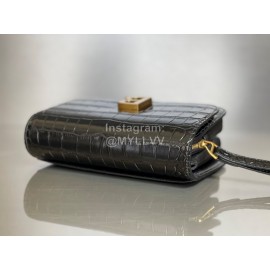 Balenciaga Black Crocodile Embossing Crossbody Flap Bag 
