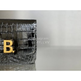 Balenciaga Black Crocodile Embossing Crossbody Flap Bag 