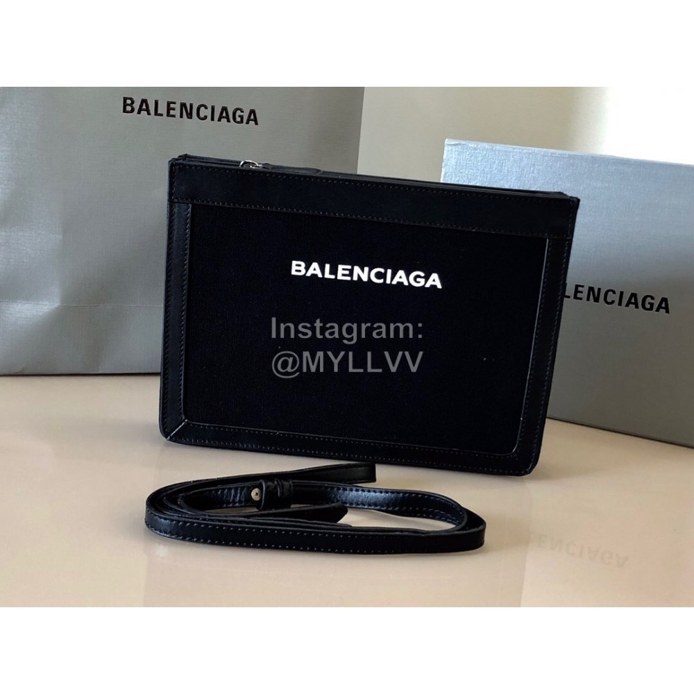 Balenciaga Fashion Nevy Box Canvas Collage Leather Envelope Bag Black
