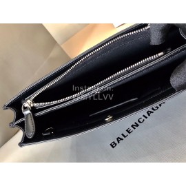 Balenciaga Fashion Nevy Box Canvas Collage Leather Envelope Bag Black