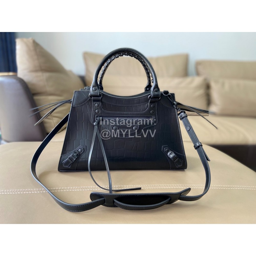 Balenciaga Black Crocodile Leather Crossbody Handbag