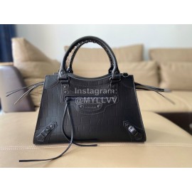 Balenciaga Black Crocodile Leather Crossbody Handbag